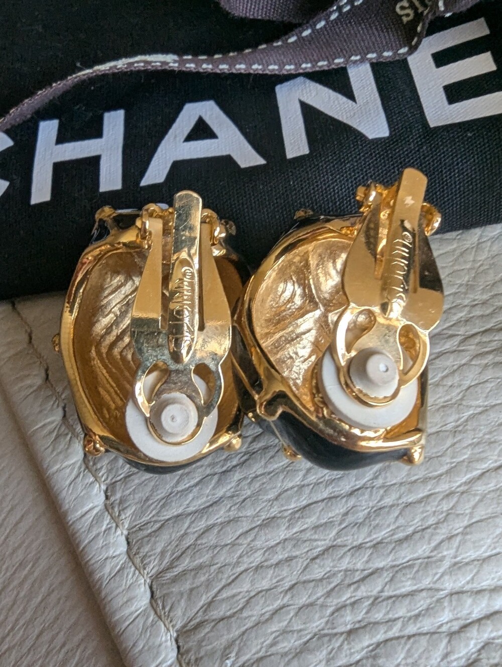 St. John Black and Gold Faceted Clip-On Earrings - Picture 6 of 10